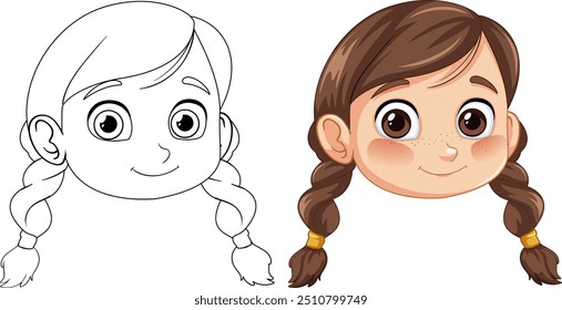 Ilustración de una niña con trenzas de coleta