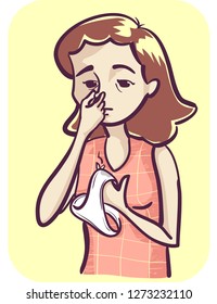 Illustration of a Girl Pinching Her Nose and Holding Underwear with Smelly Vaginal Discharge