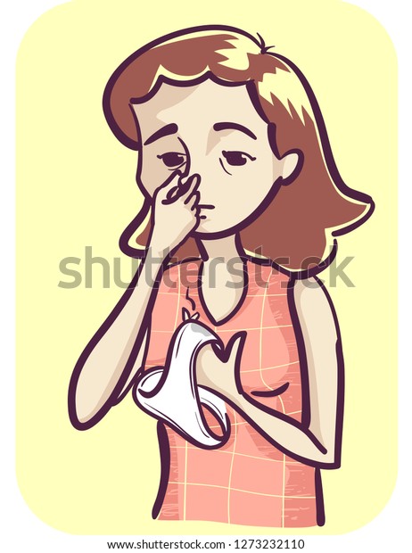 鼻をつまみ 下着を臭いのする膣からの分泌物で持つ女の子のイラスト のベクター画像素材 ロイヤリティフリー