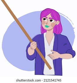 Illustration of a girl with pink hair and a flagpole