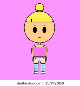 Illustration of a girl in a pink t-shirt on a pink background. vector illustration.