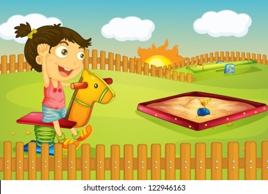 Illustration of a girl playing in a beautiful nature