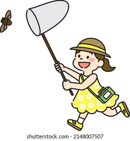 Illustration Of Girl Playing Bug Hunting