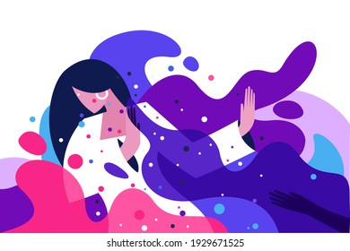 Illustration of a girl playing with colours to celebrate the Holi festival 