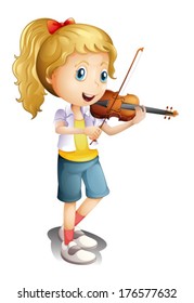 Illustration of a girl playing with her violin on a white background