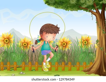 Illustration of a girl playing jumping rope