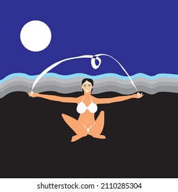 Illustration of a girl playing on the beach 