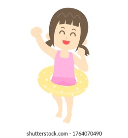 Illustration of a girl playing in a swimsuit.
