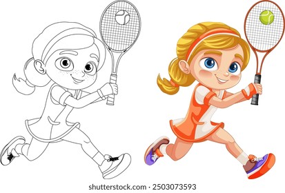 Illustration of a girl playing tennis