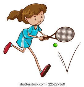 Illustration of a girl playing tennis on a white background  