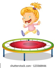 Illustration of a girl playing trampoline on a white background