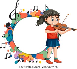 Illustration of a girl playing violin surrounded by notes.