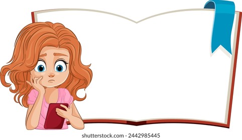 Illustration of a girl pondering over an empty book