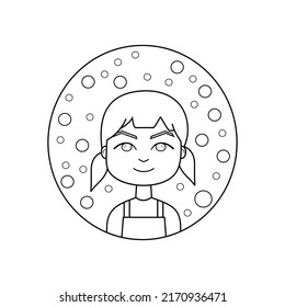 Illustration of Girl Portrait Character Suitable for Kids Coloring Page