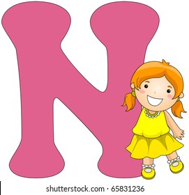 Illustration Girl Posing Beside Letter N Stock Vector (Royalty Free ...