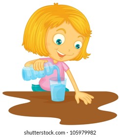 illustration of a girl pouring water in glass on a white background