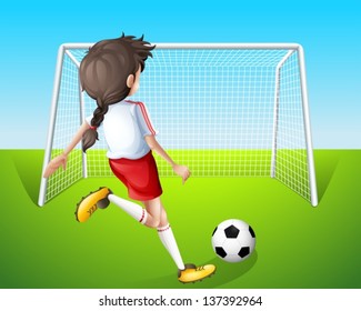 Illustration of a girl practicing soccer