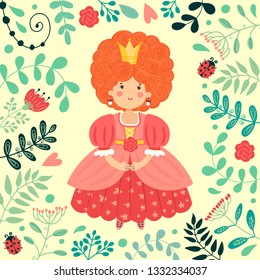 Illustration with a girl. Princess in cartoon style