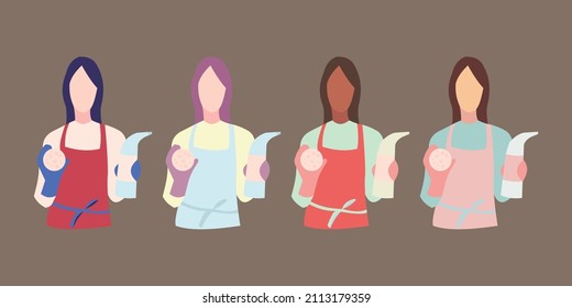 Illustration of a Girl Providing Housecleaning Service. Flat icon. Vector set.