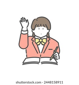 Illustration of a girl raising her hand during class
