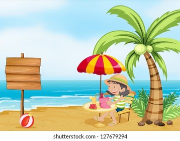 Illustration of a girl reading at the beach