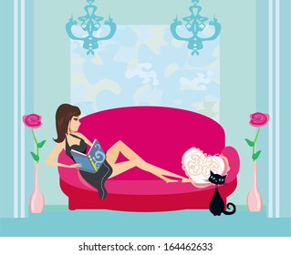 Illustration of a Girl Reading a book