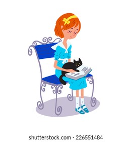 Illustration of girl reading a book