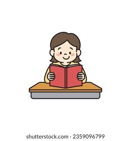 Illustration of girl reading book