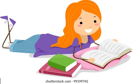 Illustration of a Girl Reading a Book