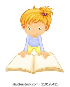 illustration of a girl reading book on a white background