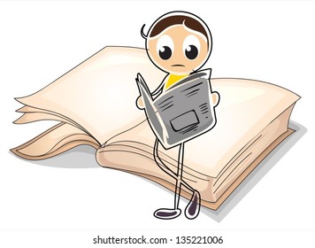 Illustration of a girl reading in front of a big book on a white background