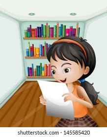 Illustration of a girl reading her notes in a paper