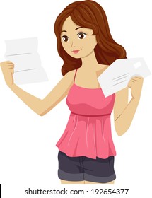 Illustration of a Girl Reading the Letter She Received from the College She Sent an Application to