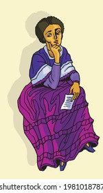 illustration of a girl reading letter and thinking