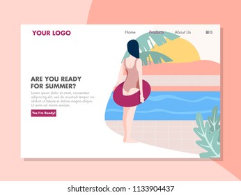 Illustration of girl ready for swim on a summer landing page website design