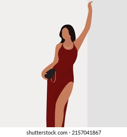 Illustration of a girl in a red dress on a gray background
