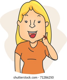 Illustration of a Girl With a Red String Tied Around Her Finger