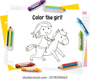 Illustration of a girl riding a horse