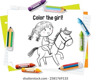 Illustration of a girl riding a horse