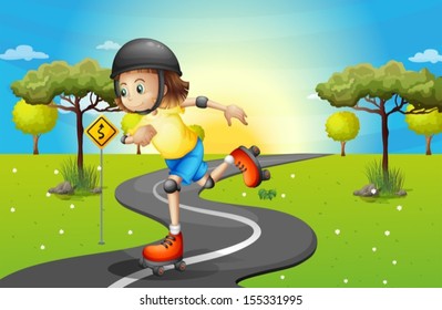 Illustration of a girl rollerskating at the street