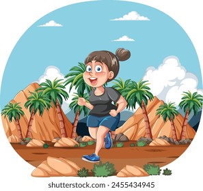 Illustration of a girl running in a desert landscape.