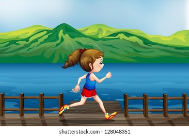 Illustration of a girl running at the port