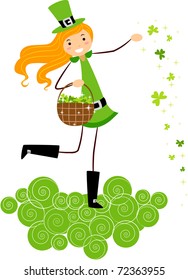 Illustration of a Girl Scattering Clovers