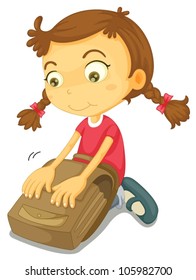 illustration of a girl with school bag on a white background