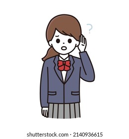 Illustration of a girl in school uniform listening back with deafness