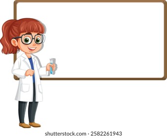 Illustration of a girl scientist holding a test tube