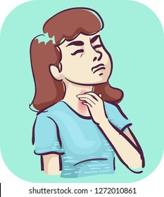 Illustration of a Girl Scratching Her Itchy Throat