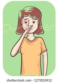 Illustration of a Girl with Sensitive Smell Pushing Out the Smell Out from Her Nose