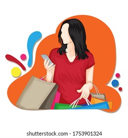 illustration of a girl shopping bag flat design