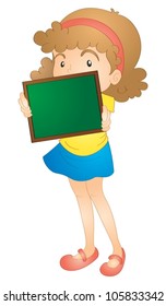 illustration of girl showing board on a white background